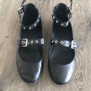 Rebecca Minkoff Black Ankle Strap Grommet Flats